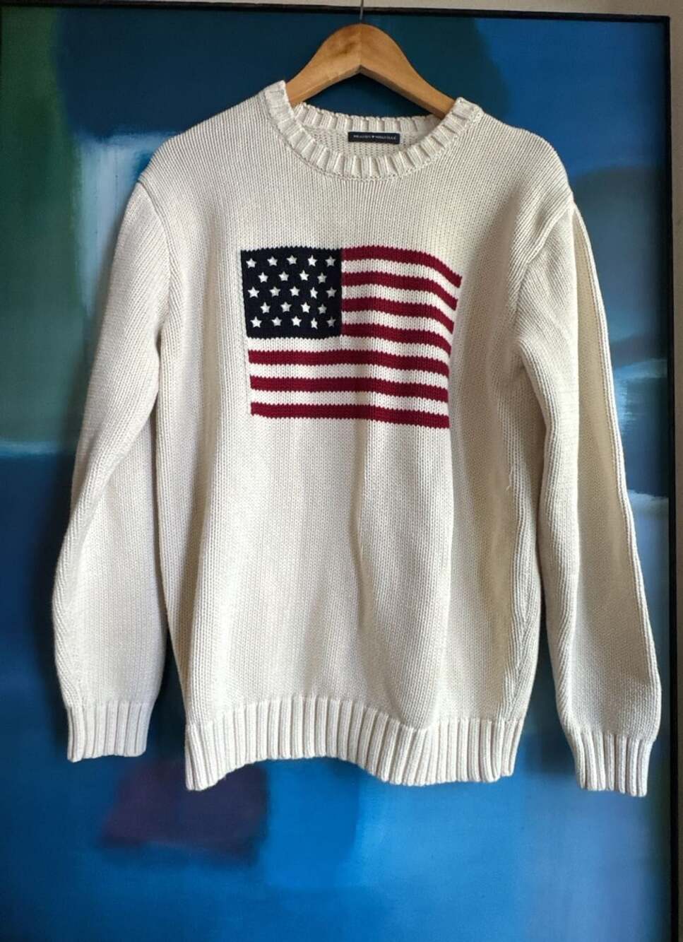 Brandy Melville American Flag Crewneck Sweater Cream Knit